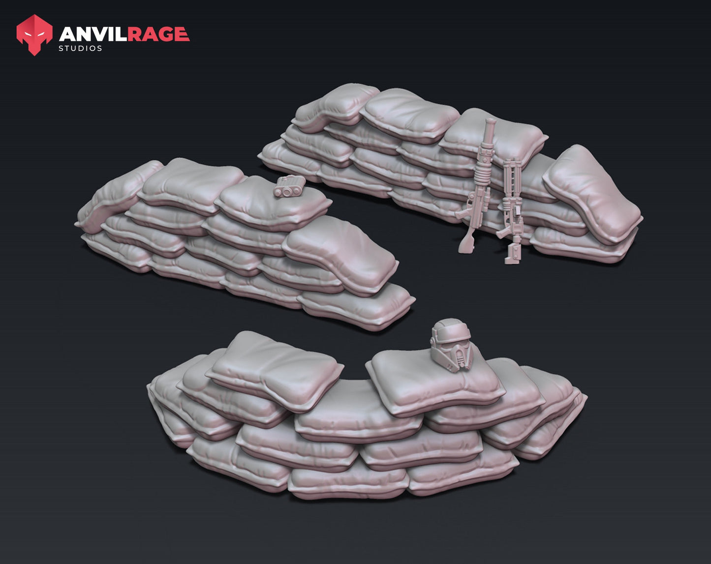 Sandbags Barricade - set of 3 (Sculpted by Anvilrage Studios)