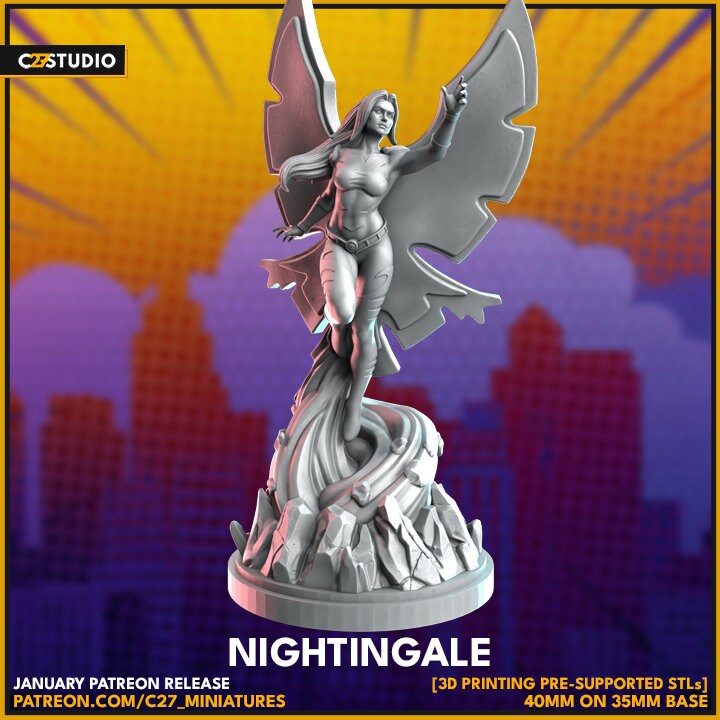 Songbird / Nightengale 40mm miniature (fan art sculpted by C27 collectibles) (Crisis Protocol Proxy/Alternative)