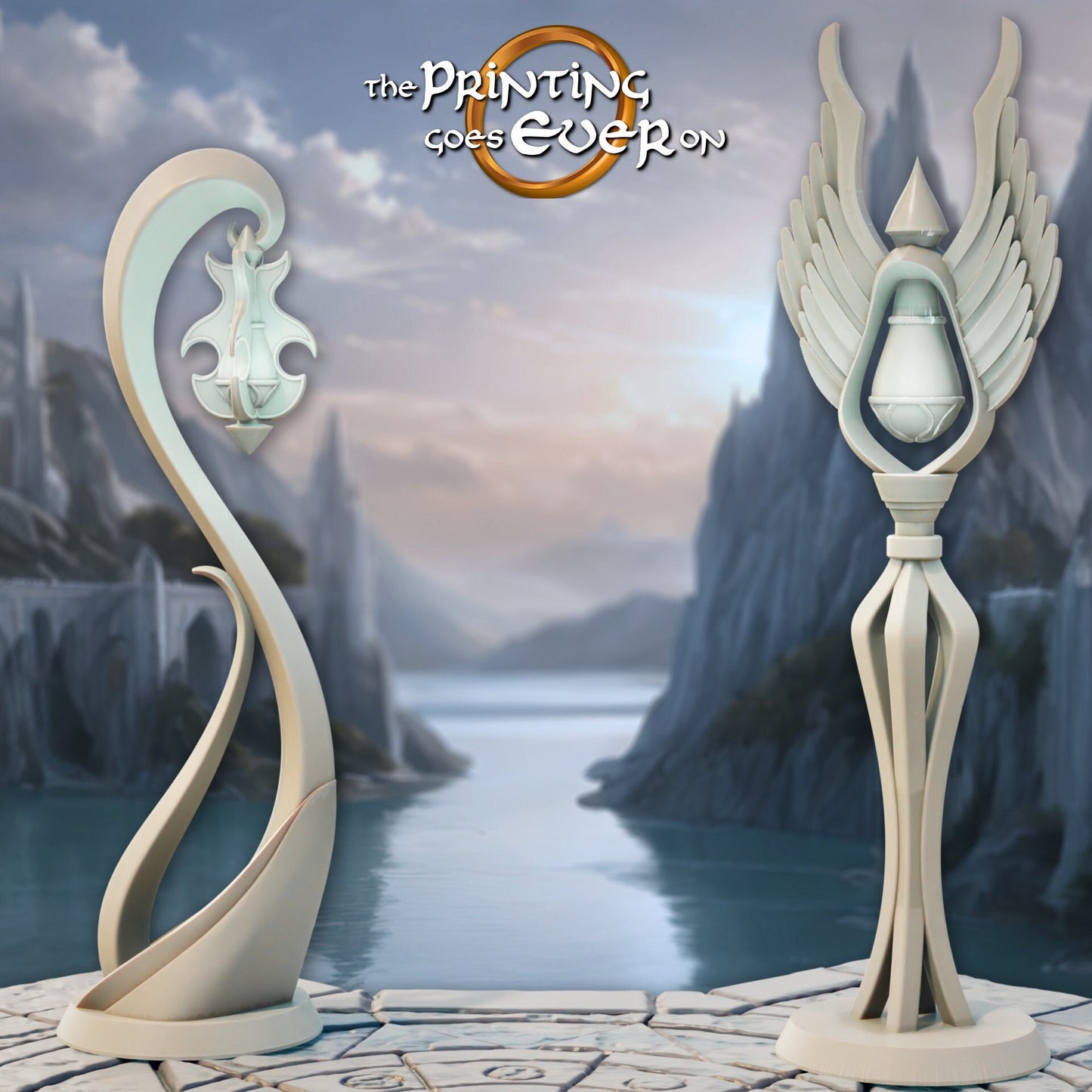 Elven Lamp Posts (sculpted by Print Goes Ever On)