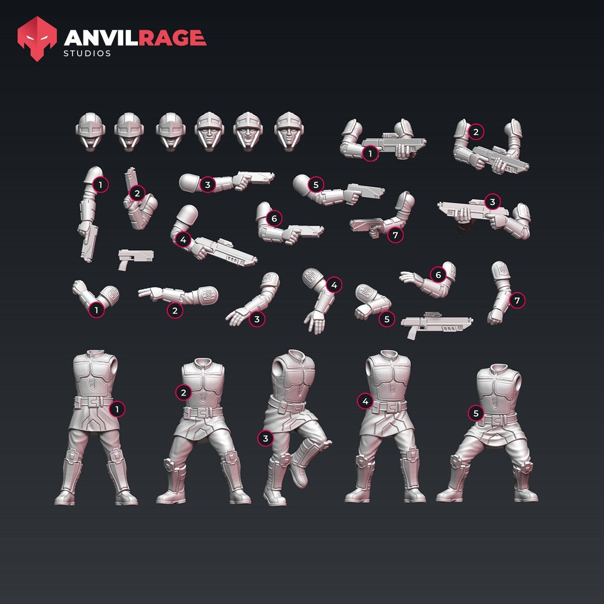 Peacekeepers with Pistols - set of 5 (Sculpted by Anvilrage Studios)