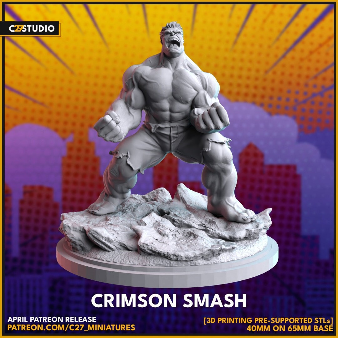 Red Hulk / Crimson Smash 40mm miniature (sculpted by C27 collectibles) (Crsis Protocol Proxy/Alternative)