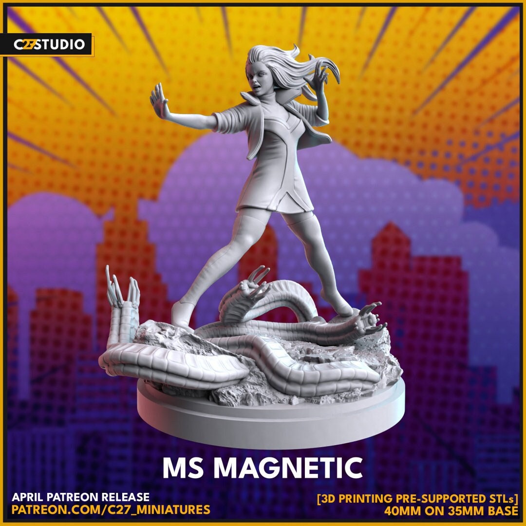 Polaris / Ms Magnetic 40mm miniature (sculpted by C27 collectibles) (Crisis Protocol Proxy/Alternative)