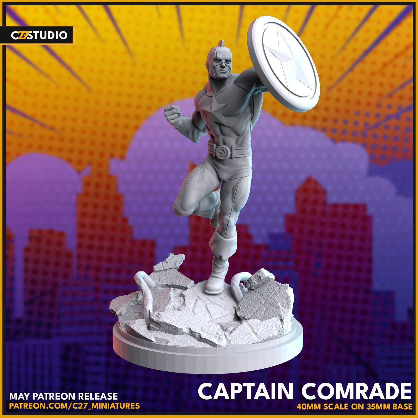 Red Guardian / Captain Comrade 40mm miniature (sculpted by C27 collectibles) (Crisis Protocol Proxy/Alternative)