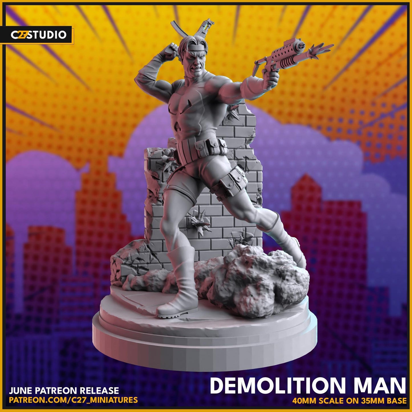 Punisher / Demolition Man 40mm miniature (sculpted by C27 collectibles) (Crisis Protocol Proxy/Alternative)