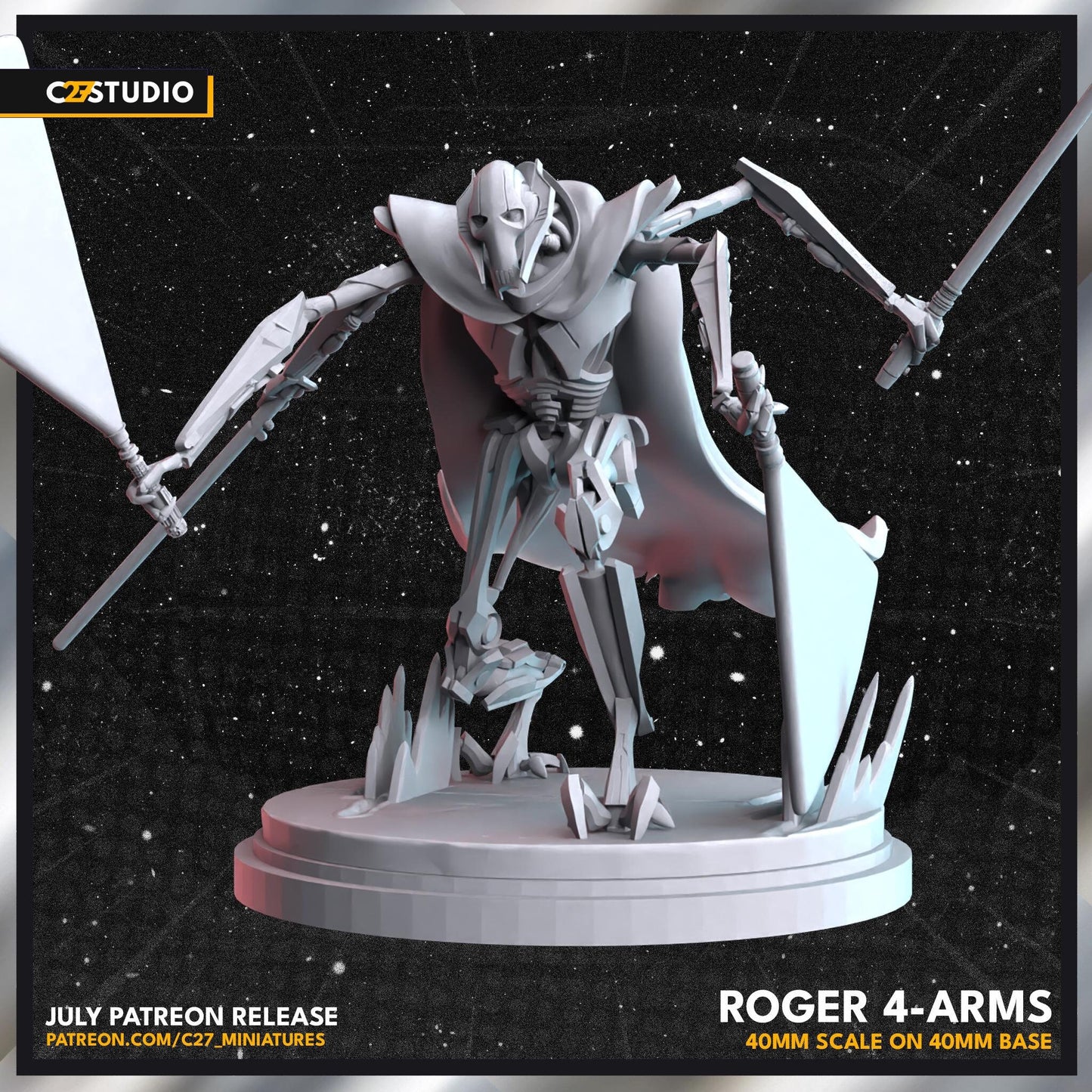 General Grievous / Roger 4-Arms 40mm miniature (sculpted by C27 collectibles) (Crisis Protocol Proxy/Alternative)