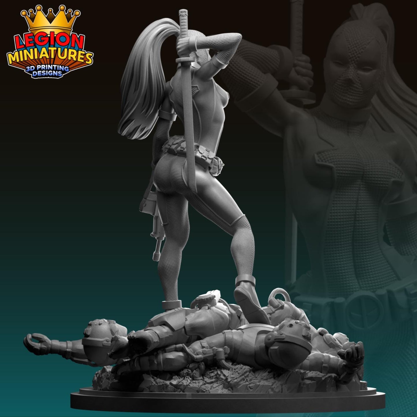 Lady Deadpool Fan-Art 40mm Miniature (Sculpted by Legion Miniatures) (Crisis Protocol Proxy/Alternative)
