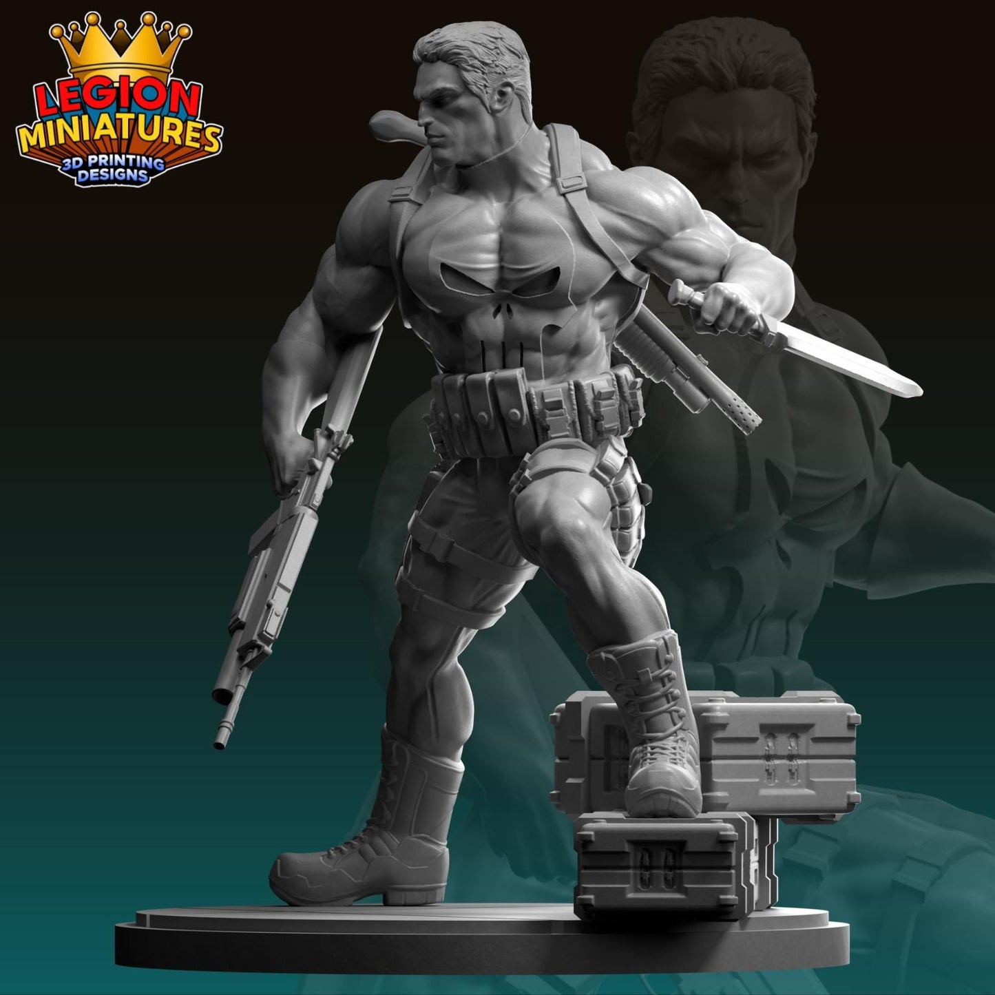 Punisher Fan-Art 40mm Miniature (Sculpted by Legion Miniatures) (Crisis Protocol Proxy/Alternative)