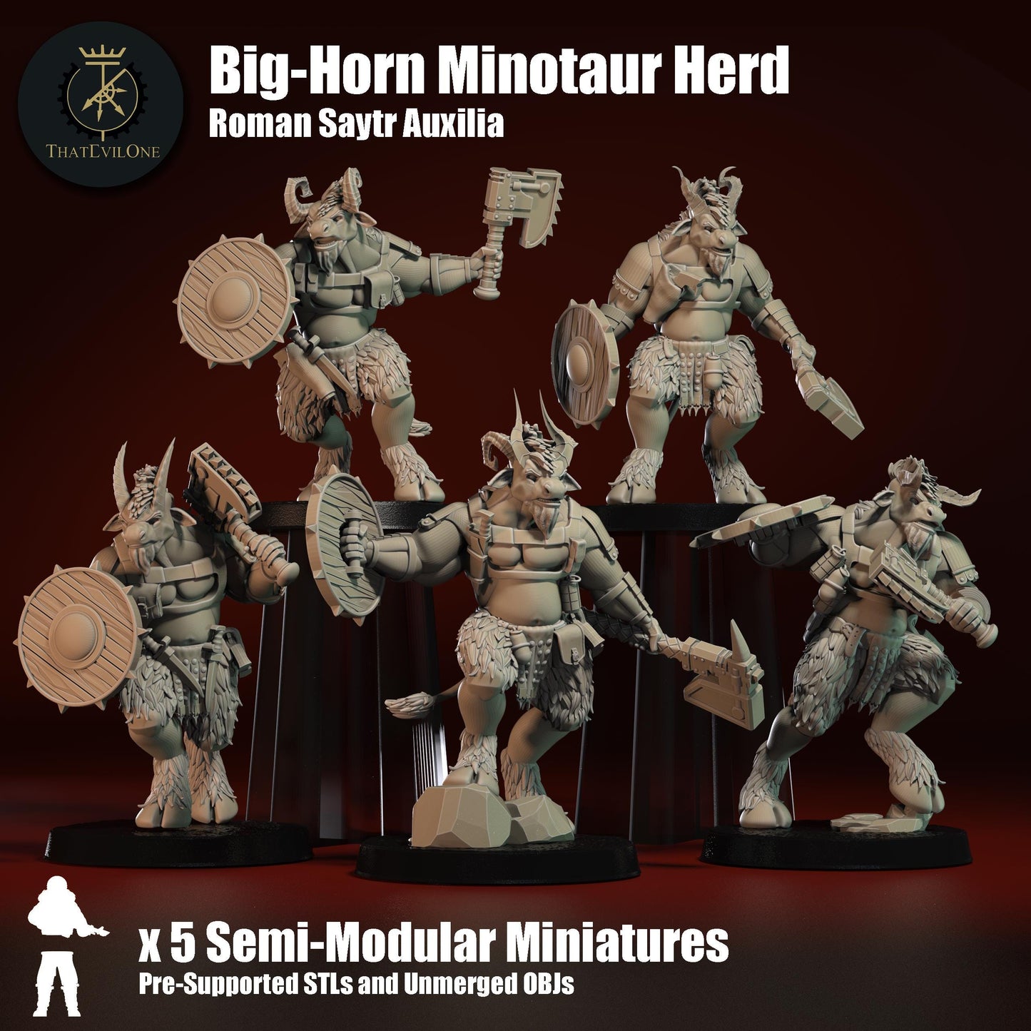 Roman Modular Satyr Big-Horn Minotaur Herd (5) (sculpted by That Evil One)