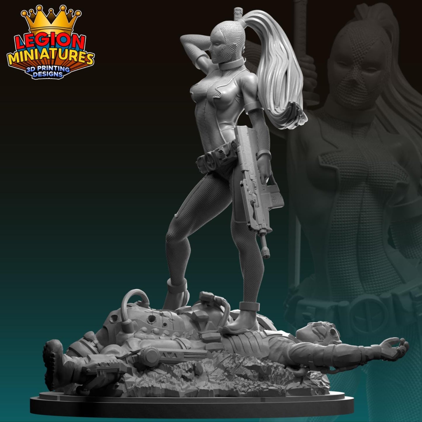 Lady Deadpool Fan-Art 40mm Miniature (Sculpted by Legion Miniatures) (Crisis Protocol Proxy/Alternative)