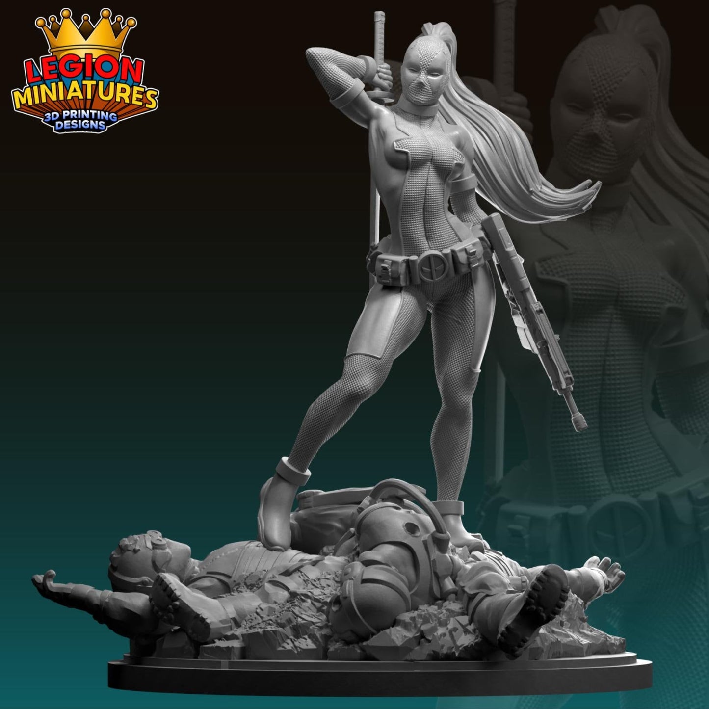 Lady Deadpool Fan-Art 40mm Miniature (Sculpted by Legion Miniatures) (Crisis Protocol Proxy/Alternative)