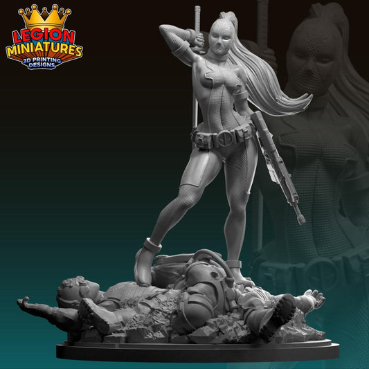 Lady Deadpool Fan-Art 40mm Miniature (Sculpted by Legion Miniatures) (Crisis Protocol Proxy/Alternative)