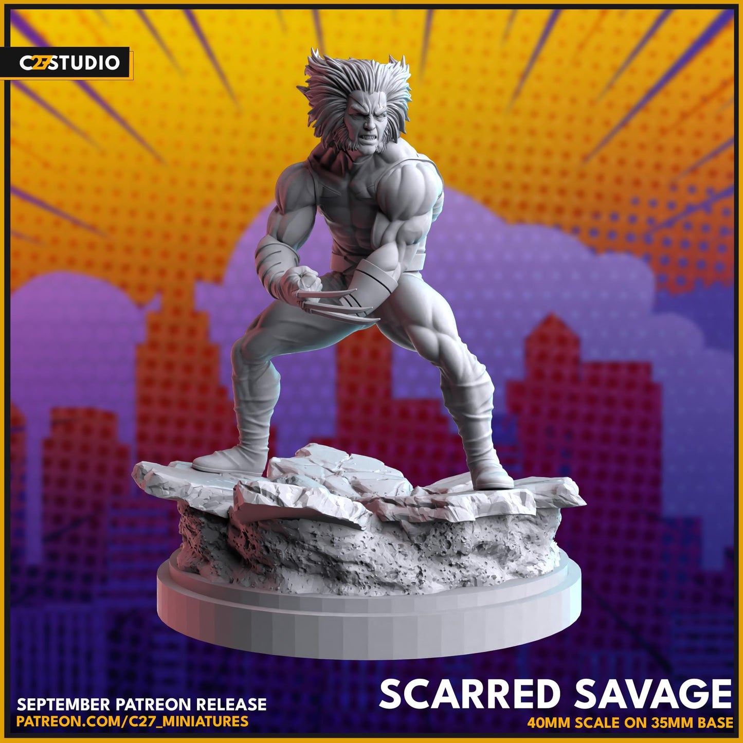 Scarred Savage / Wolverine (Age of Apocalypse) 40mm miniature (sculpted by C27 collectibles) (Crisis Protocol Proxy/Alternative)