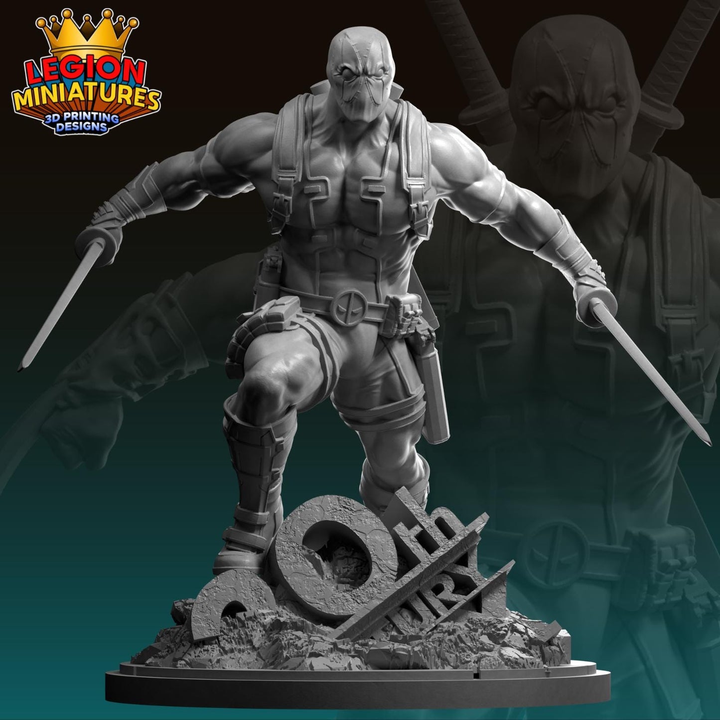 Deadpool with Swords Fan-Art 40mm Miniature (Sculpted by Legion Miniatures) (Crisis Protocol Proxy/Alternative)
