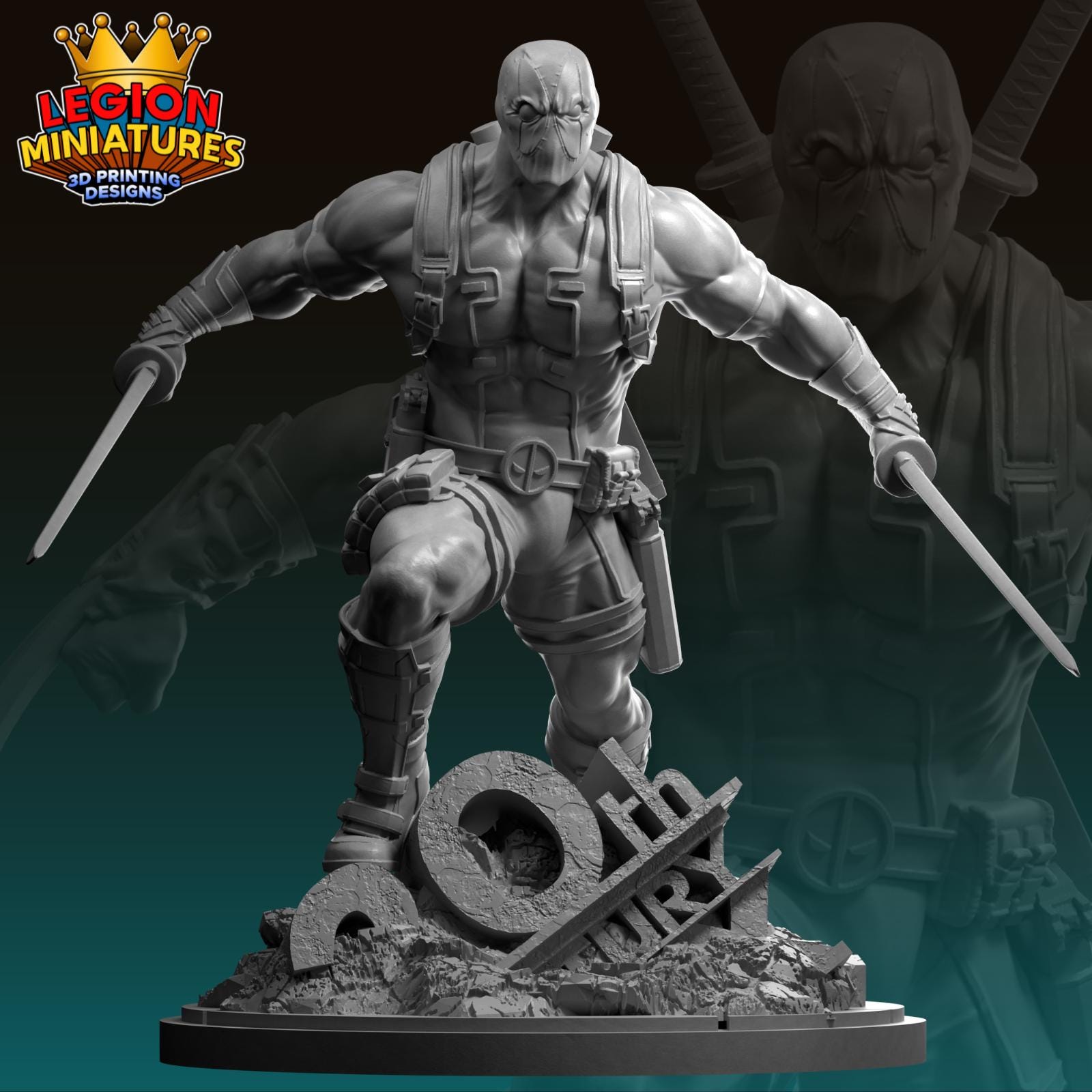 Deadpool with Swords Fan-Art 40mm Miniature (Sculpted by Legion Miniatures) (Crisis Protocol Proxy/Alternative)