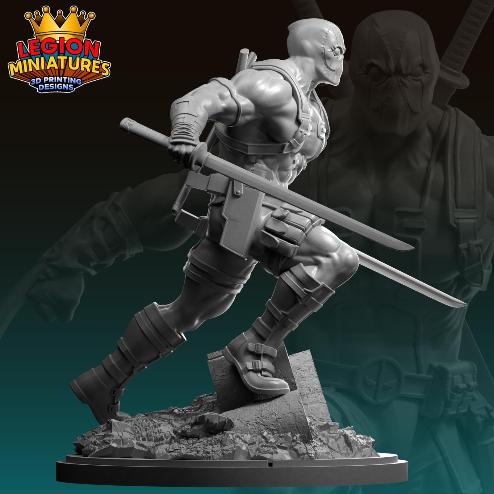 Deadpool with Swords Fan-Art 40mm Miniature (Sculpted by Legion Miniatures) (Crisis Protocol Proxy/Alternative)