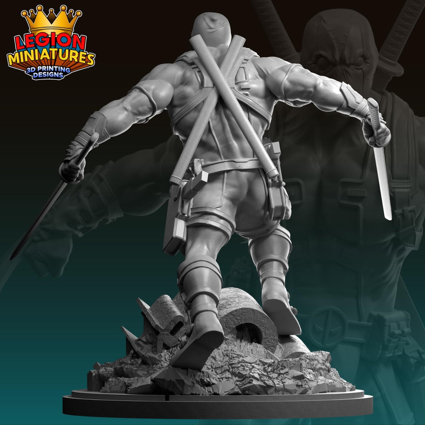 Deadpool with Swords Fan-Art 40mm Miniature (Sculpted by Legion Miniatures) (Crisis Protocol Proxy/Alternative)