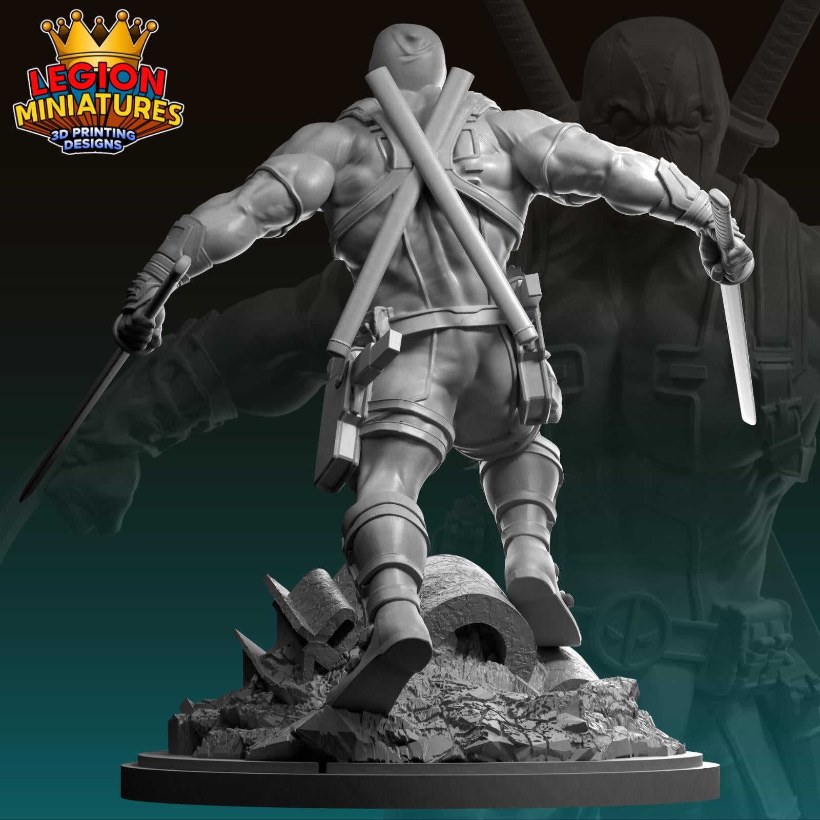 Deadpool with Swords Fan-Art 40mm Miniature (Sculpted by Legion Miniatures) (Crisis Protocol Proxy/Alternative)