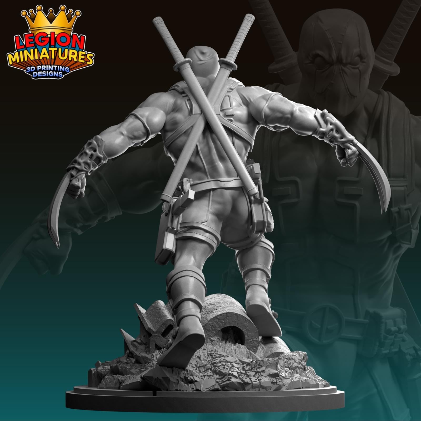 Deadpool with Claws Fan-Art 40mm Miniature (Sculpted by Legion Miniatures) (Crisis Protocol Proxy/Alternative)