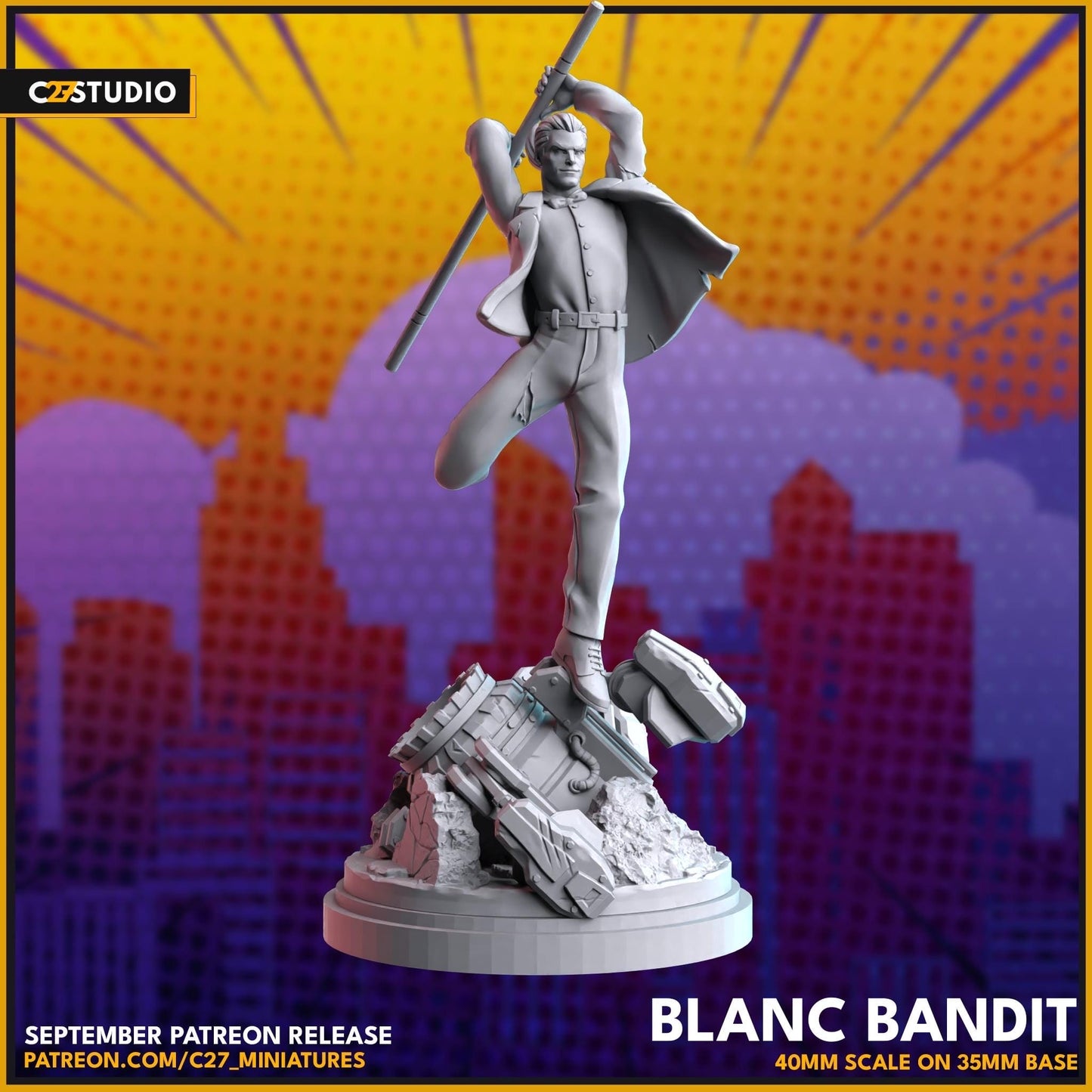 Blanc Bandit / White Suit Gambit 40mm miniature (sculpted by C27 collectibles) (Crisis Protocol Proxy/Alternative)