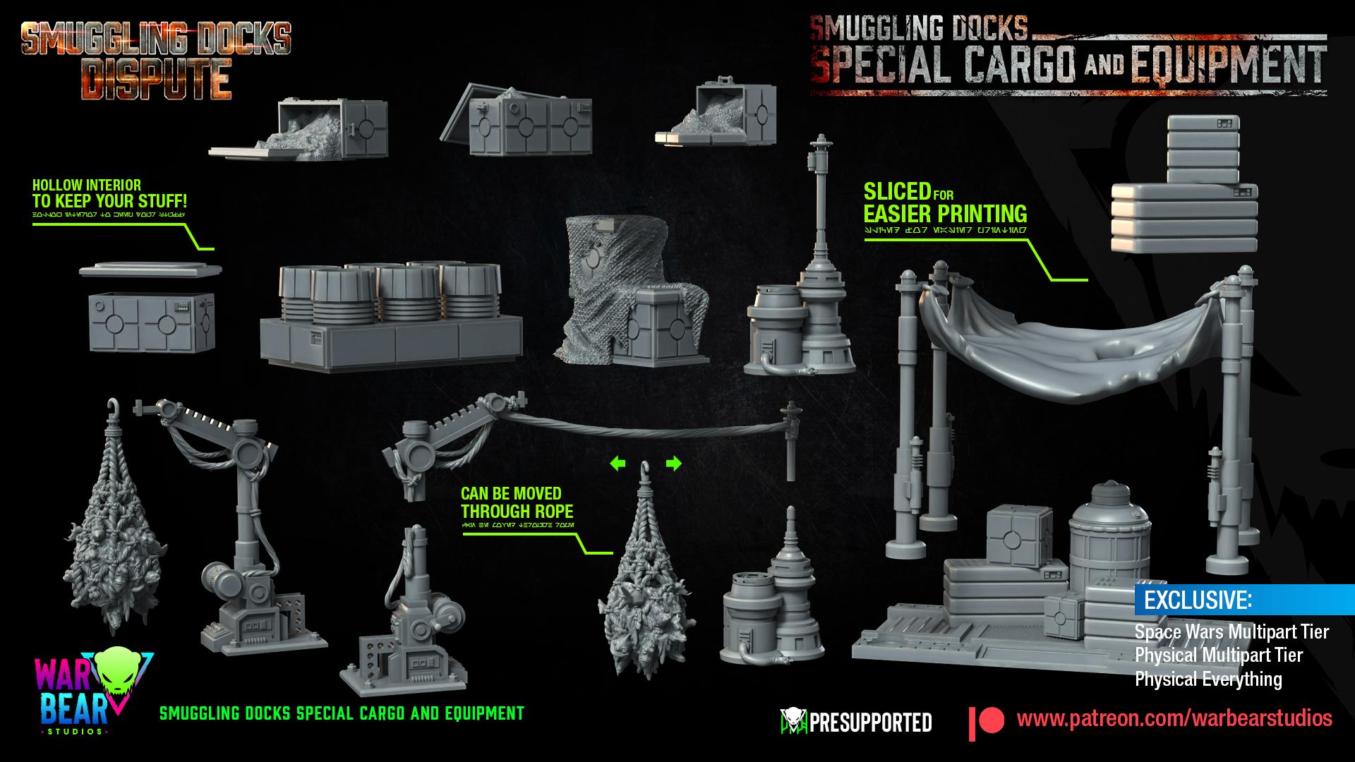 Smuggling Docks Special Cargo and Equipment- terrain set (Sculpted by War Bear Studios)