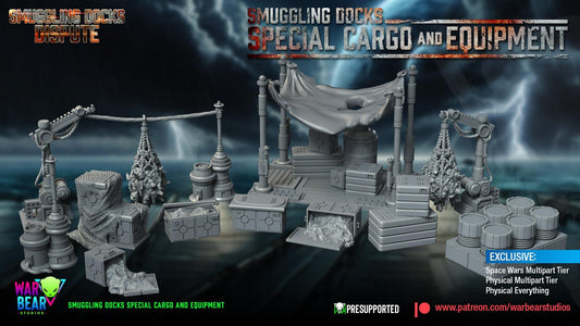 Smuggling Docks Special Cargo and Equipment- terrain set (Sculpted by War Bear Studios)