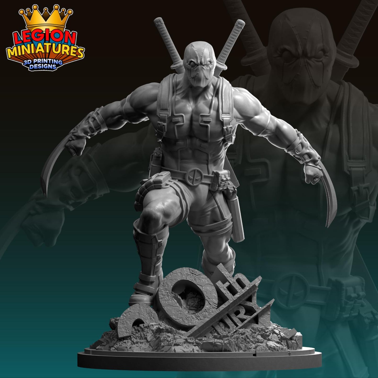 Deadpool with Claws Fan-Art 40mm Miniature (Sculpted by Legion Miniatures) (Crisis Protocol Proxy/Alternative)