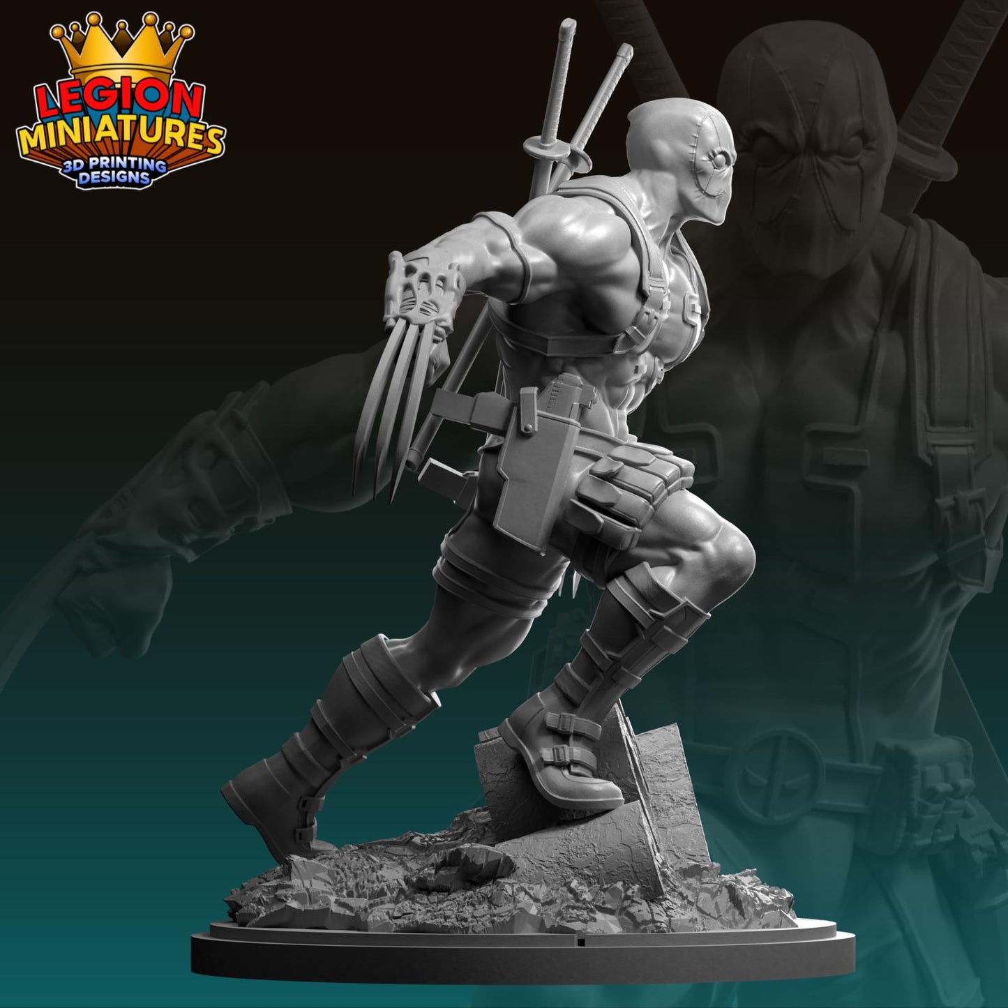 Deadpool with Claws Fan-Art 40mm Miniature (Sculpted by Legion Miniatures) (Crisis Protocol Proxy/Alternative)