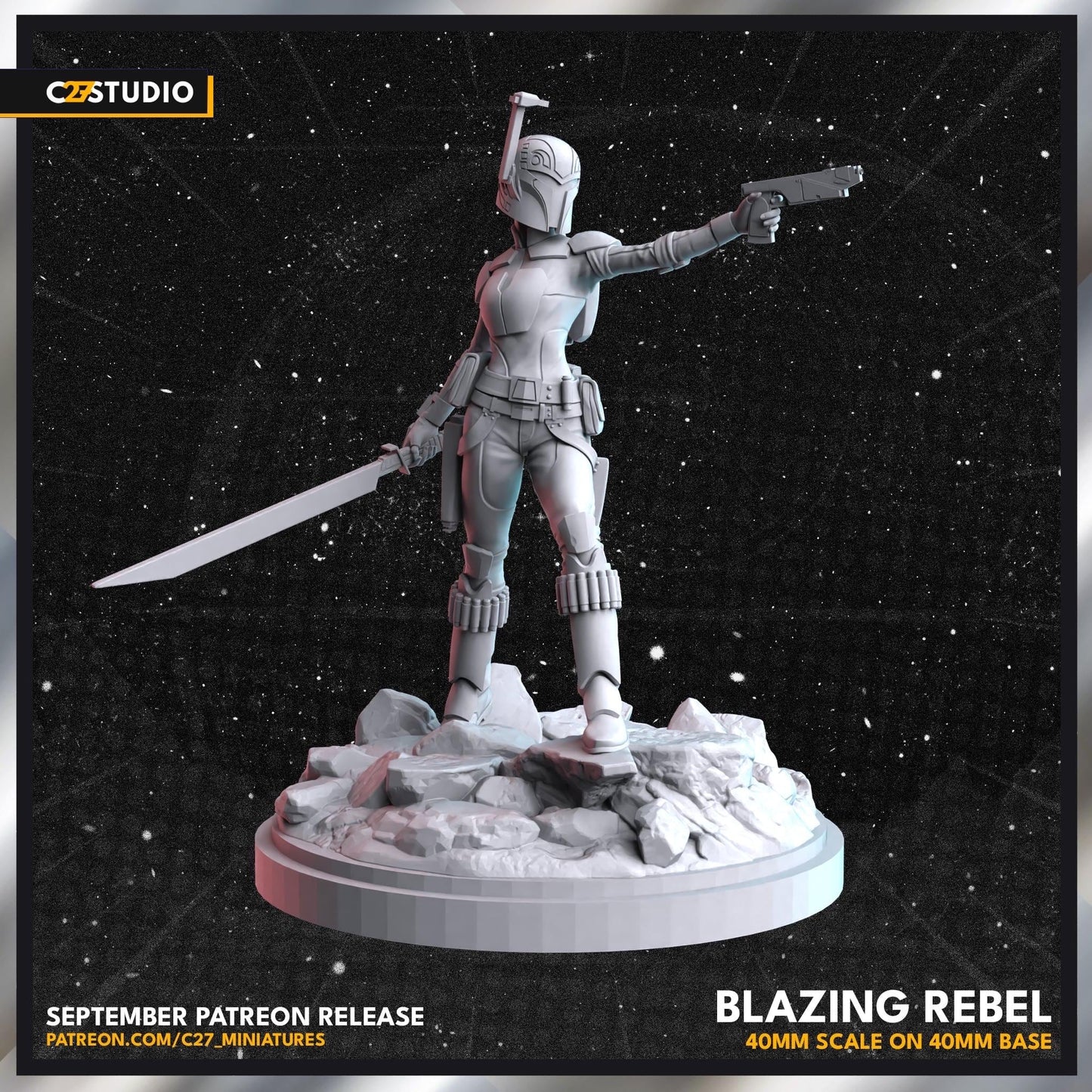 Sabine / Blazing Rebel 40mm miniature (sculpted by C27 collectibles) (Crisis Protocol Proxy/Alternative)