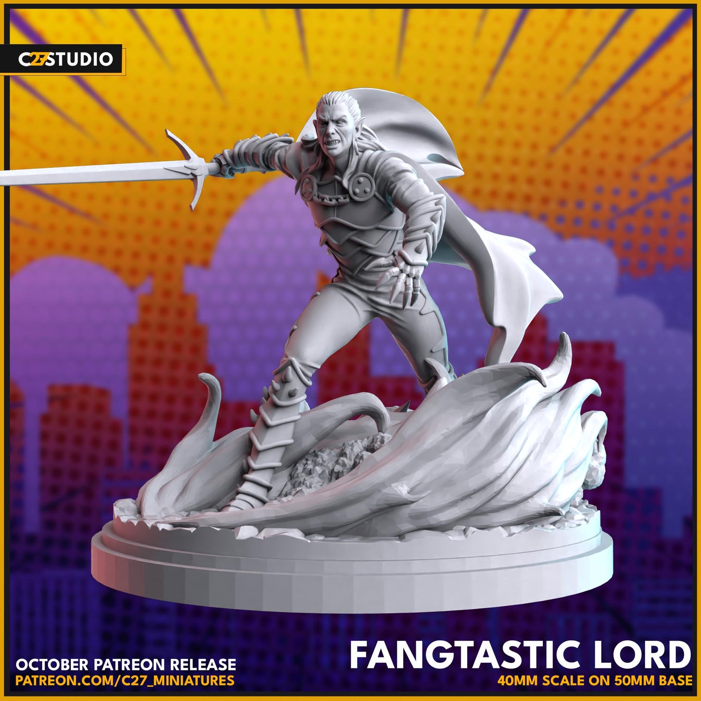 Dracula / Fangtastic Lord 40mm miniature (sculpted by C27 collectibles) (Crisis Protocol Proxy/Alternative)