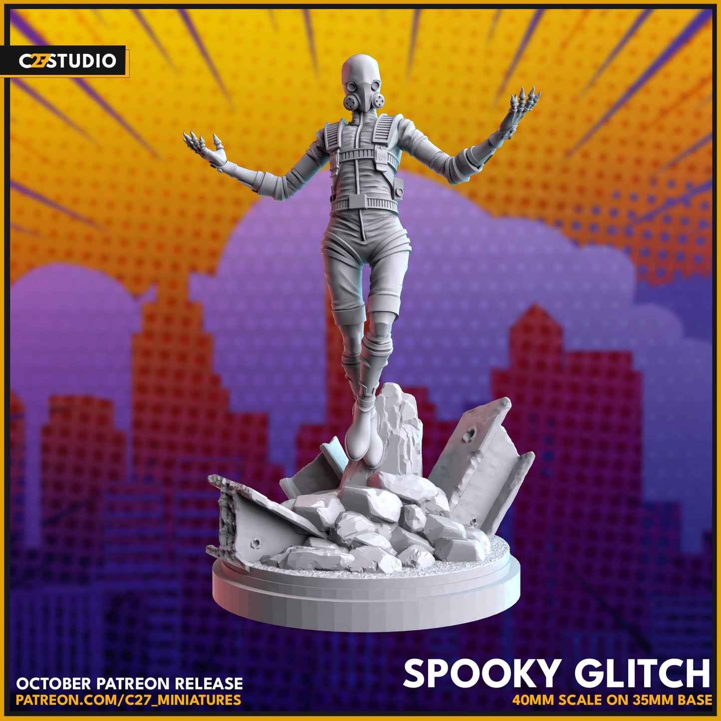 Ghost / Spooky Glitch 40mm miniature (sculpted by C27 collectibles) (Crisis Protocol Proxy/Alternative)