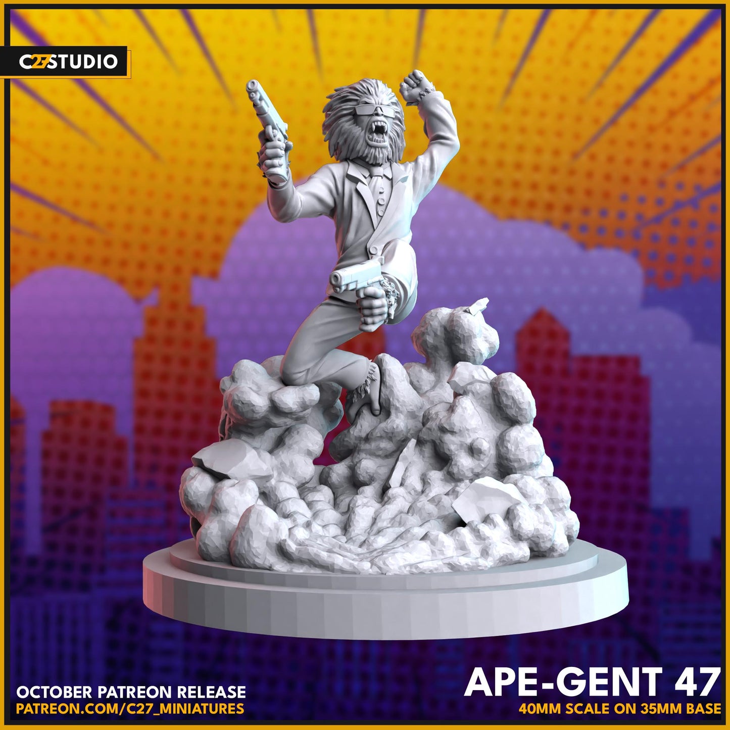 Hit-Monkey / Age-Gent 47 40mm miniature (sculpted by C27 collectibles) (Crisis Protocol Proxy/Alternative)