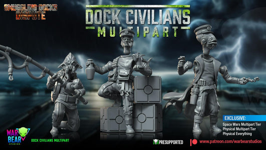 Dock Civilians (multipart) - set of 9 - Smuggling Dock Dispute (Sculpted by War Bear Studios)