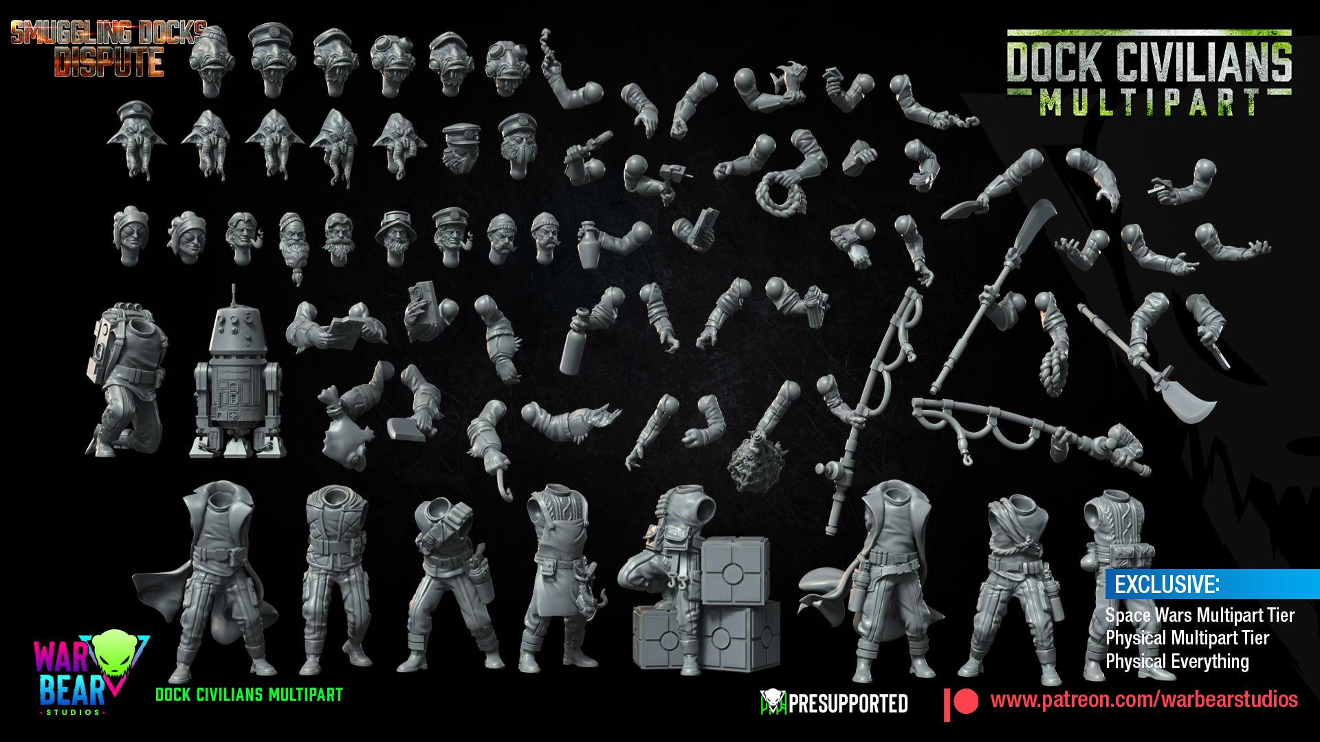 Dock Civilians (multipart) - set of 9 - Smuggling Dock Dispute (Sculpted by War Bear Studios)