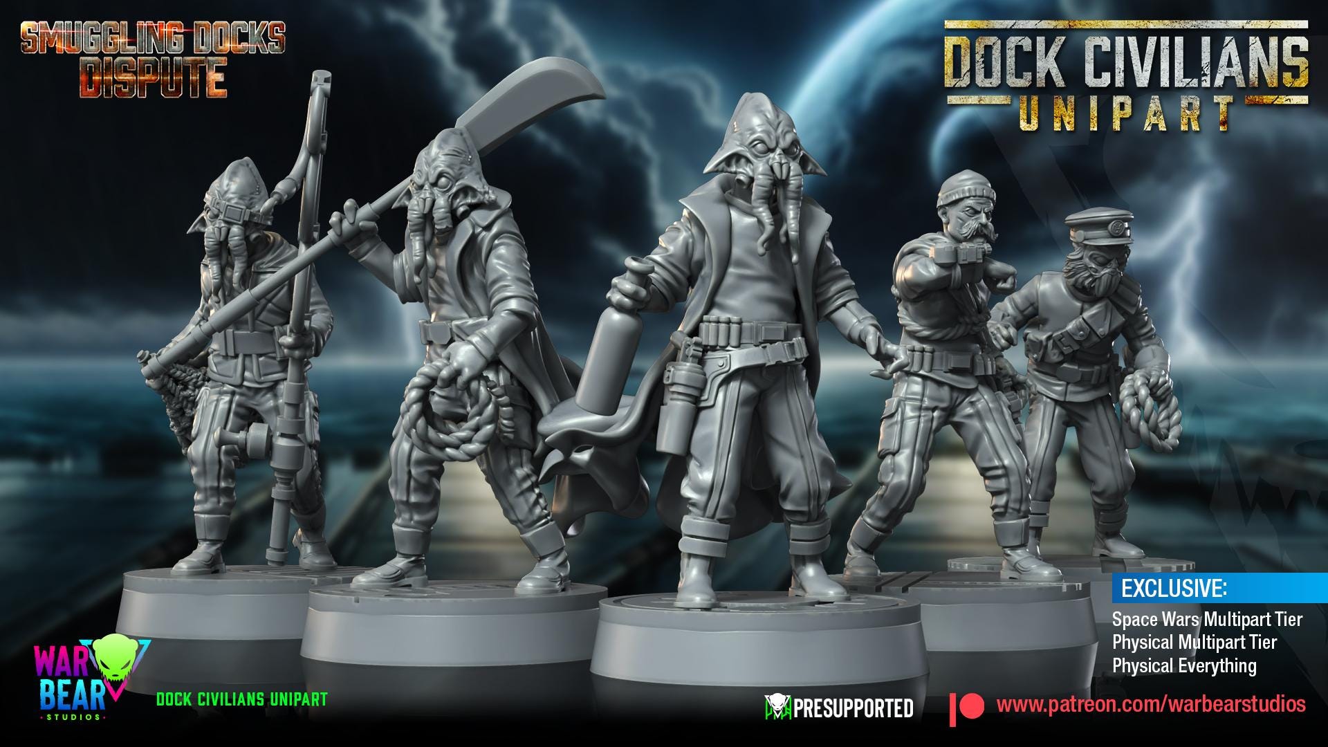 Dock Civilians (multipart) - set of 9 - Smuggling Dock Dispute (Sculpted by War Bear Studios)