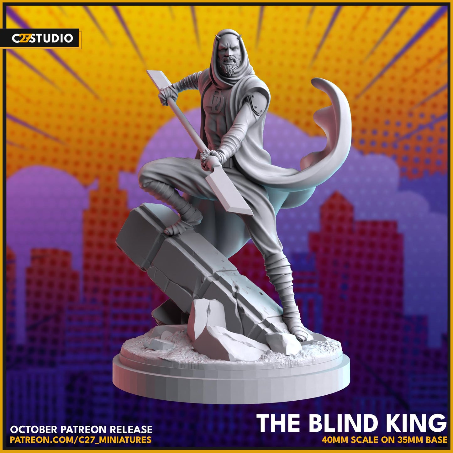King Daredevil / Matt Murdock / The Blind King 40mm miniature (sculpted by C27 collectibles) (Crisis Protocol Proxy/Alternative)