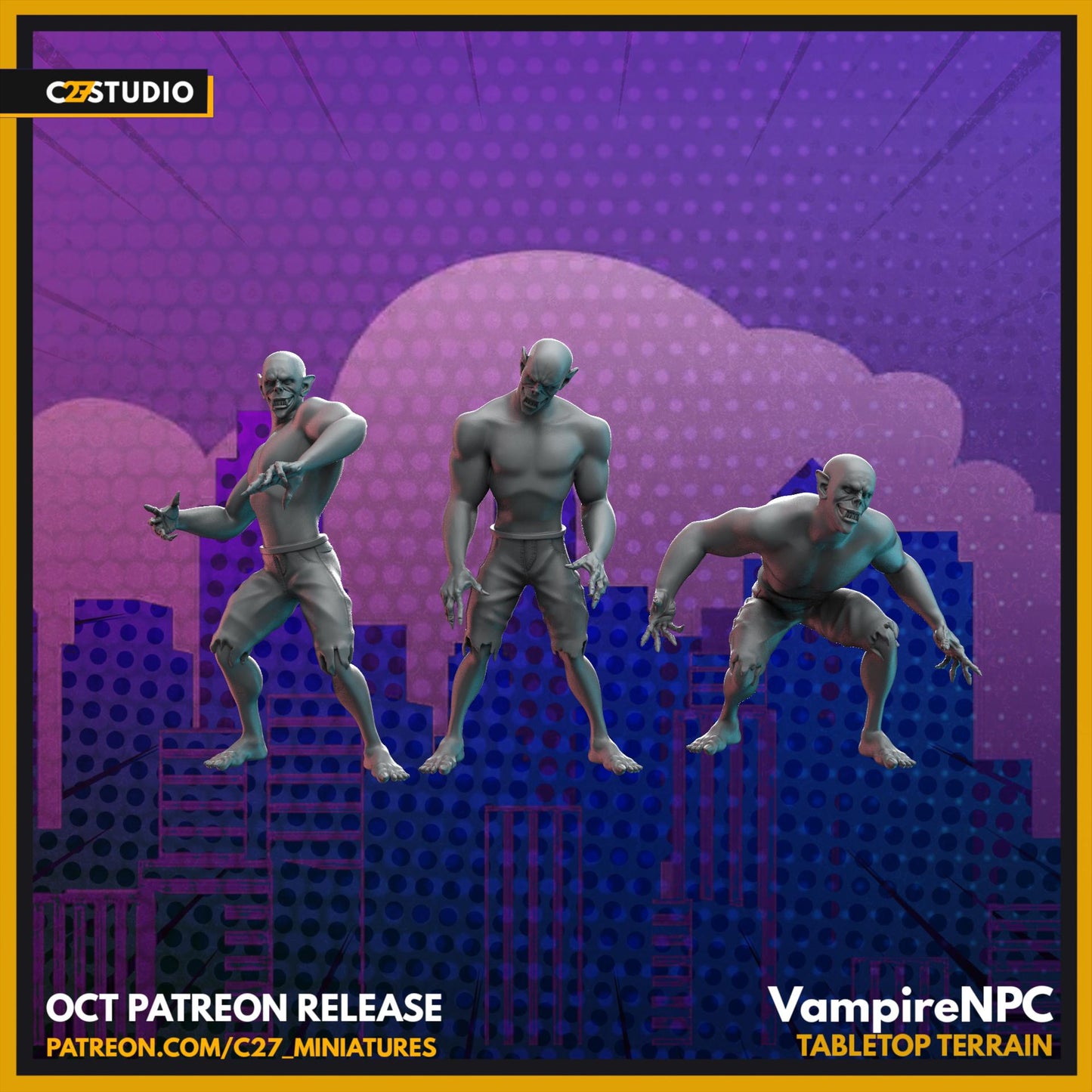 Vampire NPCs 40mm miniature - 3 models (sculpted by C27 collectibles) (Crisis Protocol Proxy/Alternative)