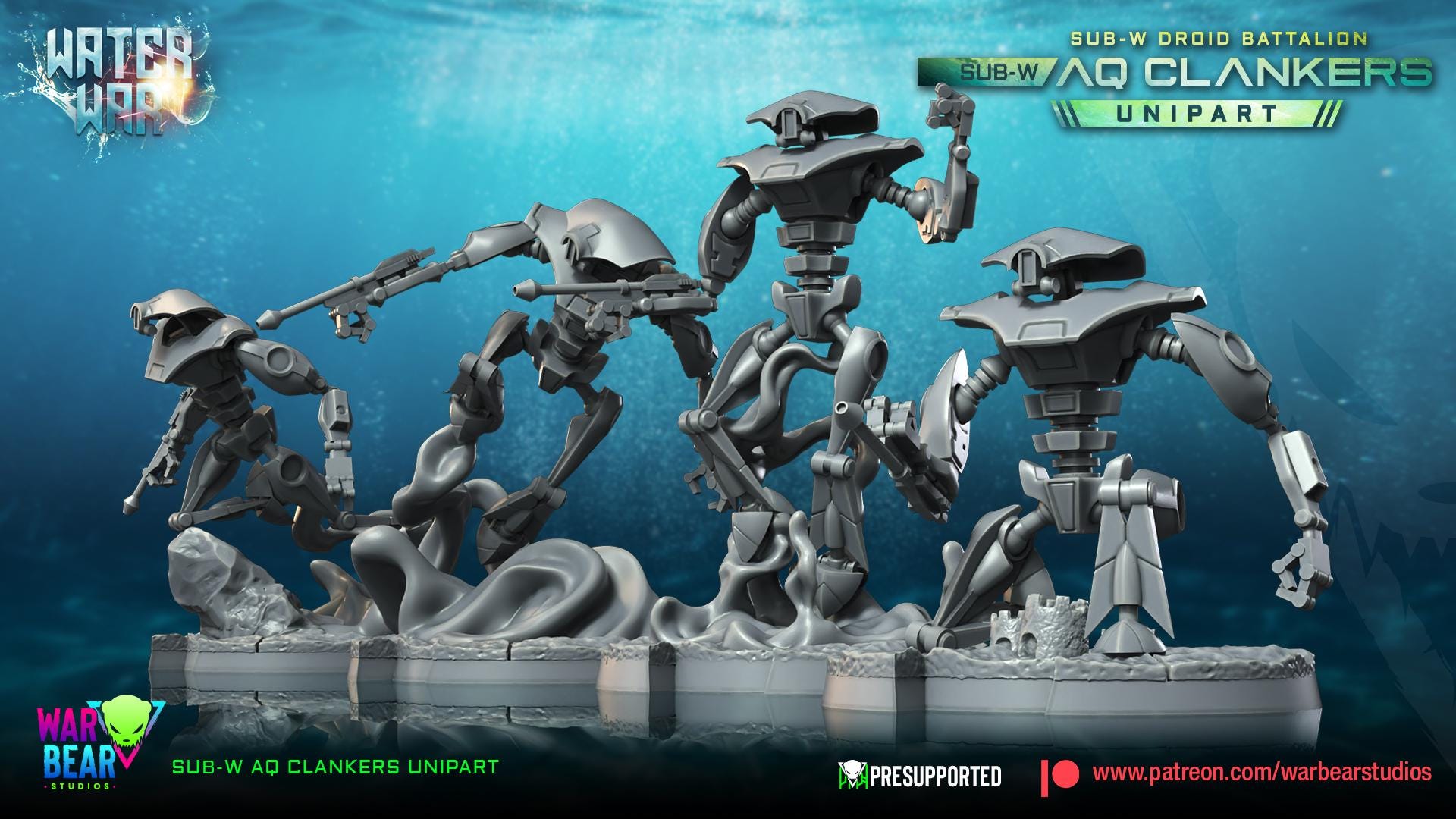 Sub--W AQ Clankers (Unipart) - Set of 7 - Aqua Strike Force Alpha (Sculpted by War Bear Studios)