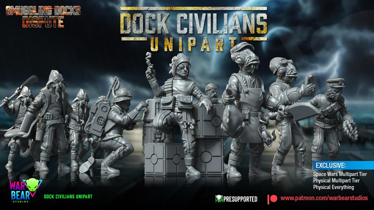 Dock Civilians (unipart) - set of 9 - Smuggling Dock Dispute (Sculpted by War Bear Studios)