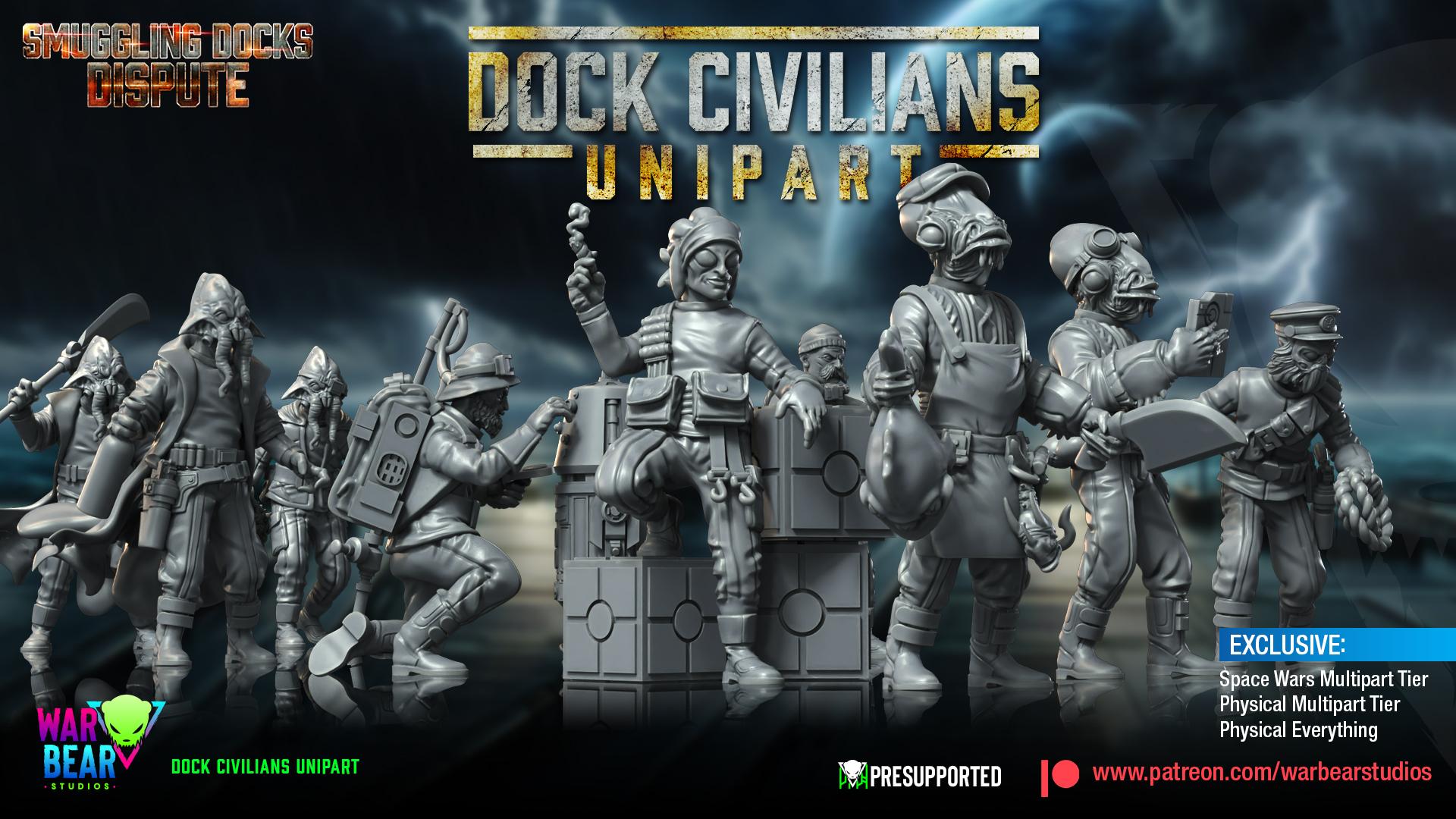 Dock Civilians (multipart) - set of 9 - Smuggling Dock Dispute (Sculpted by War Bear Studios)