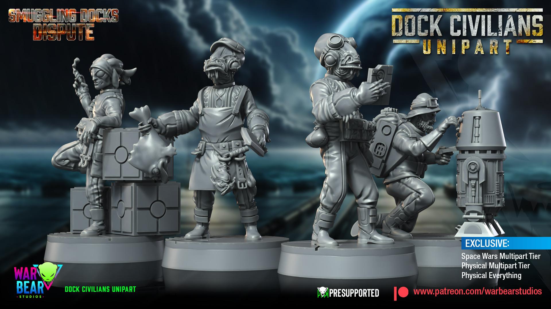 Dock Civilians (multipart) - set of 9 - Smuggling Dock Dispute (Sculpted by War Bear Studios)