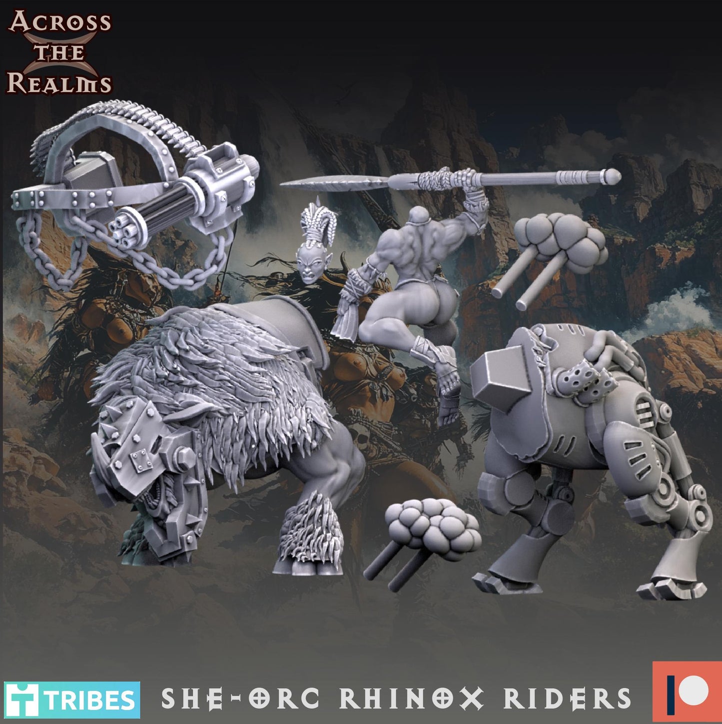 She-Orc Rhinox Riders (3 Models) - (sculpted by Across the Realms)