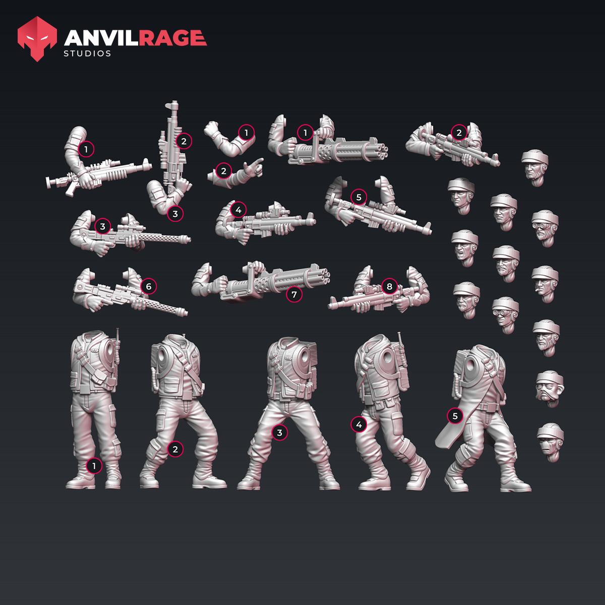 Rebellion Soldiers Kit - set of 5 (Sculpted by Anvilrage Studios)