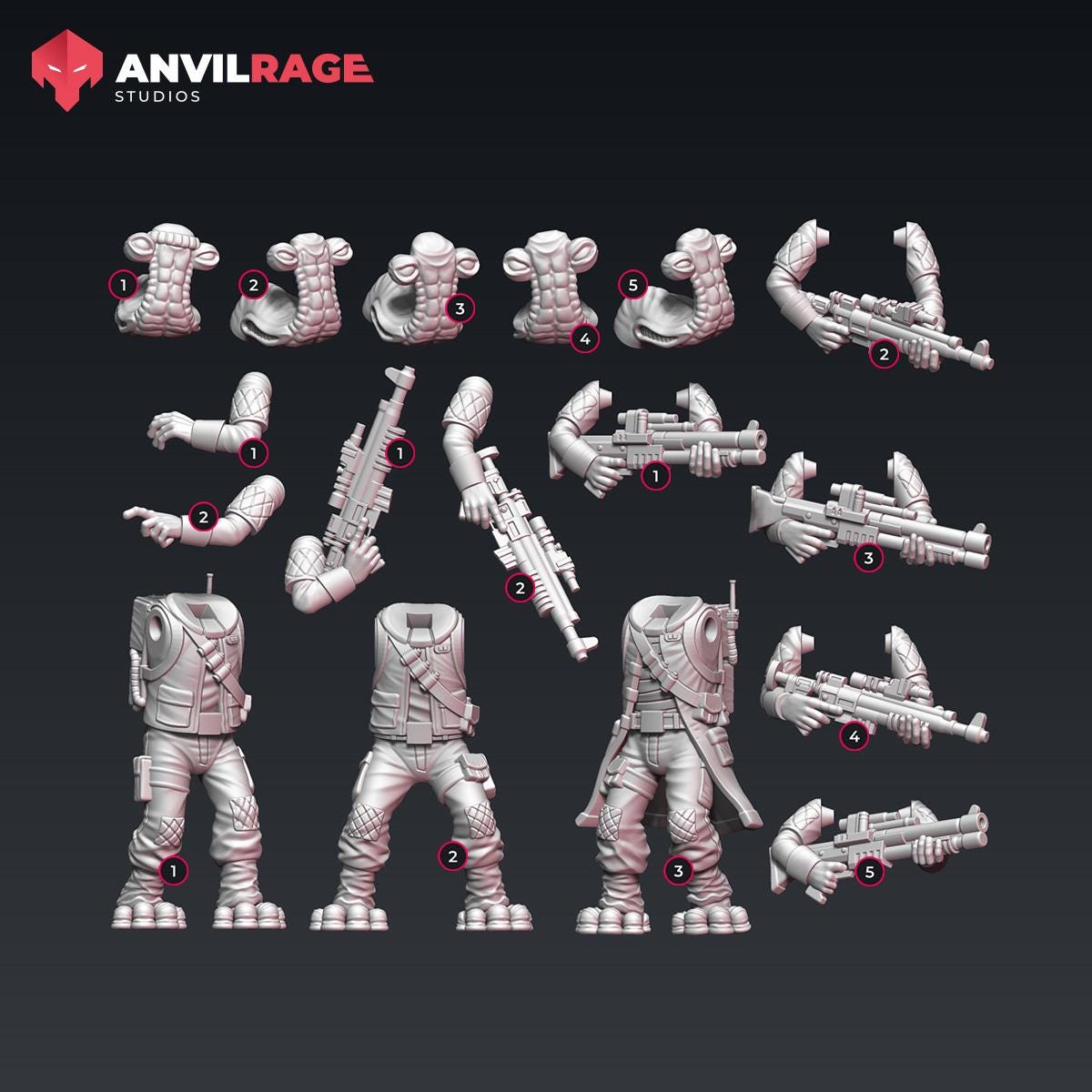 Rebellion Soldiers Hammerhead Kit Add-On (builds 3) (Sculpted by Anvilrage Studios)
