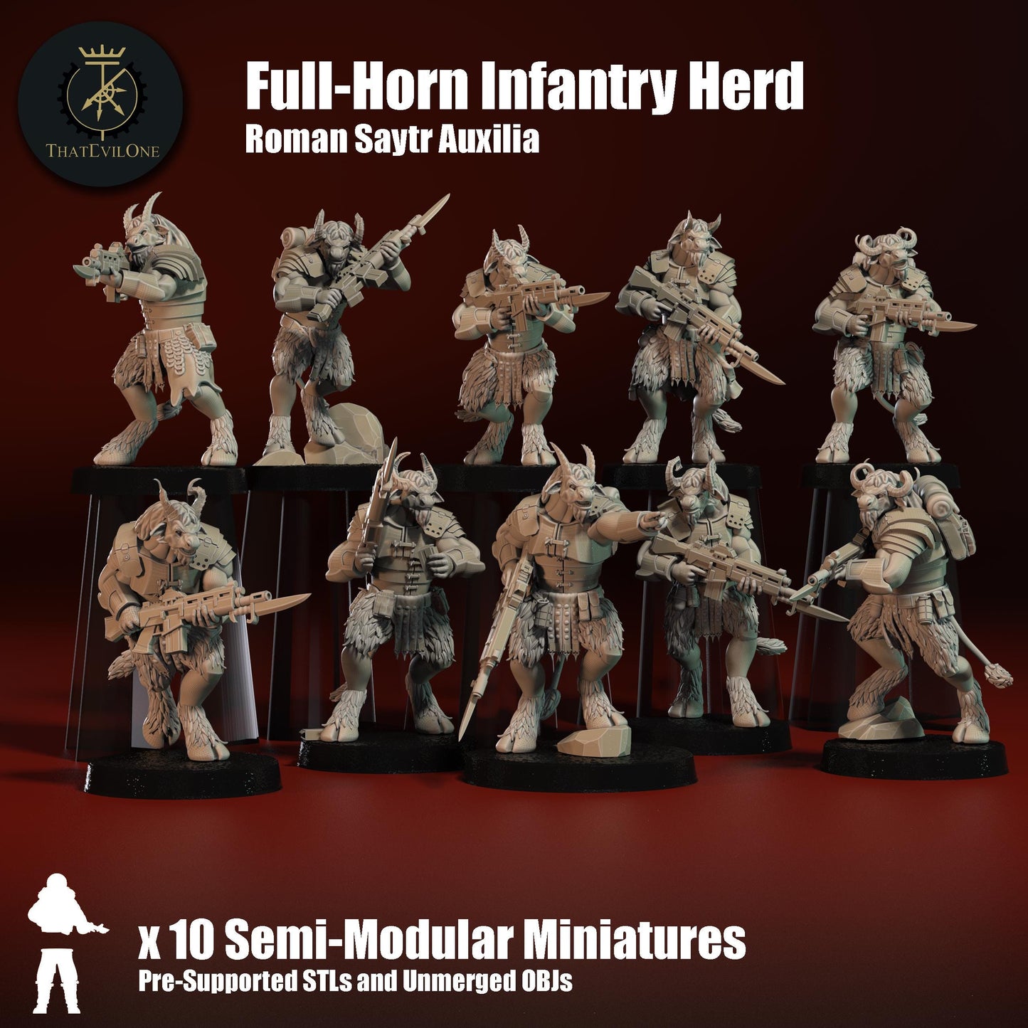 Roman Modular Satyr "Full Horn Infantry Herd" Auxilia (10) (sculpted by That Evil One)
