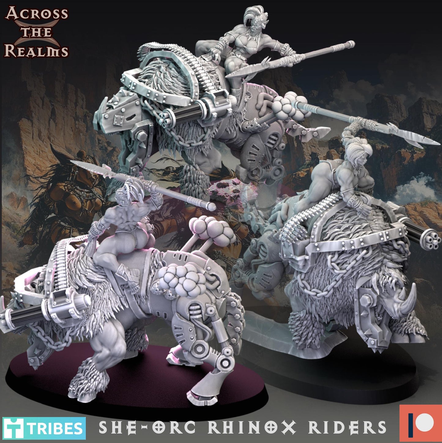 She-Orc Rhinox Riders (3 Models) - (sculpted by Across the Realms)