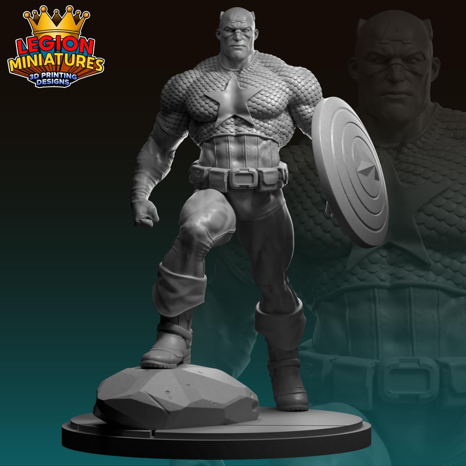 Captain America - Fan Art 40mm Miniature (Sculpted by Legion Miniatures) (Crisis Protocol Proxy/Alternative)