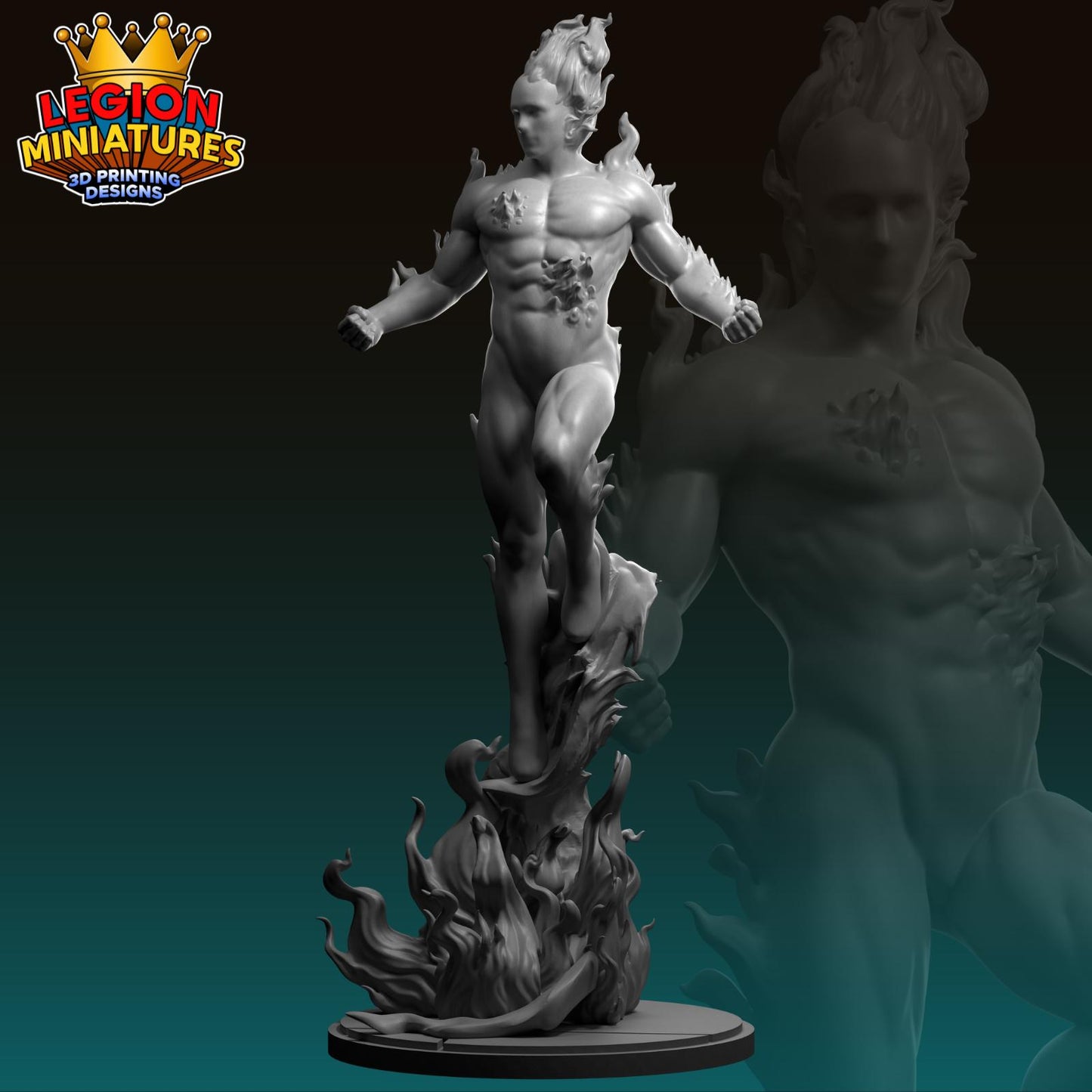 Human Torch - Fan Art 40mm Miniature (Sculpted by Legion Miniatures) (Crisis Protocol Proxy/Alternative)
