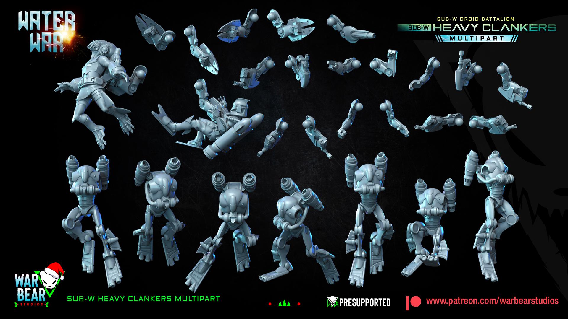 Sub--W Heavy Clankers (Unipart) - Set of 7 - Aqua Strike Force Alpha (Sculpted by War Bear Studios)