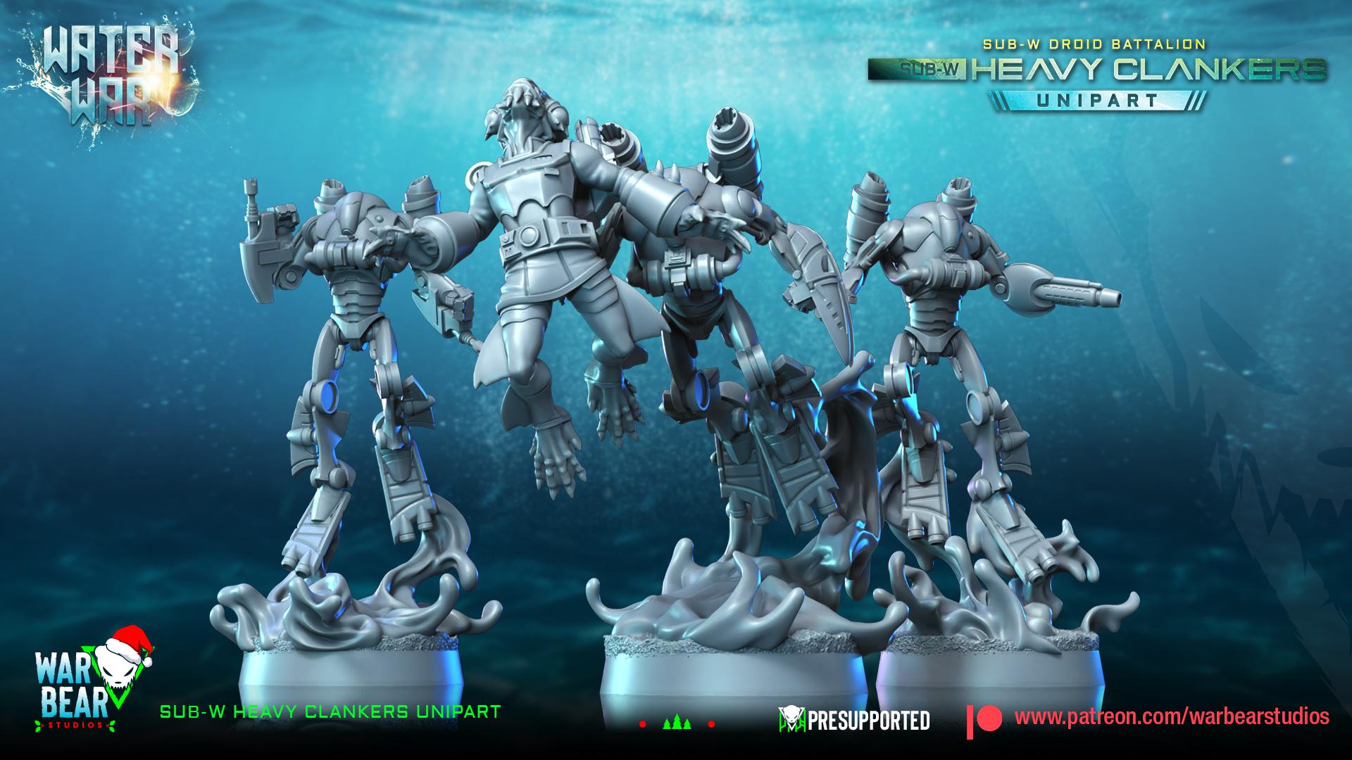 Sub--W Heavy Clankers (Unipart) - Set of 7 - Aqua Strike Force Alpha (Sculpted by War Bear Studios)