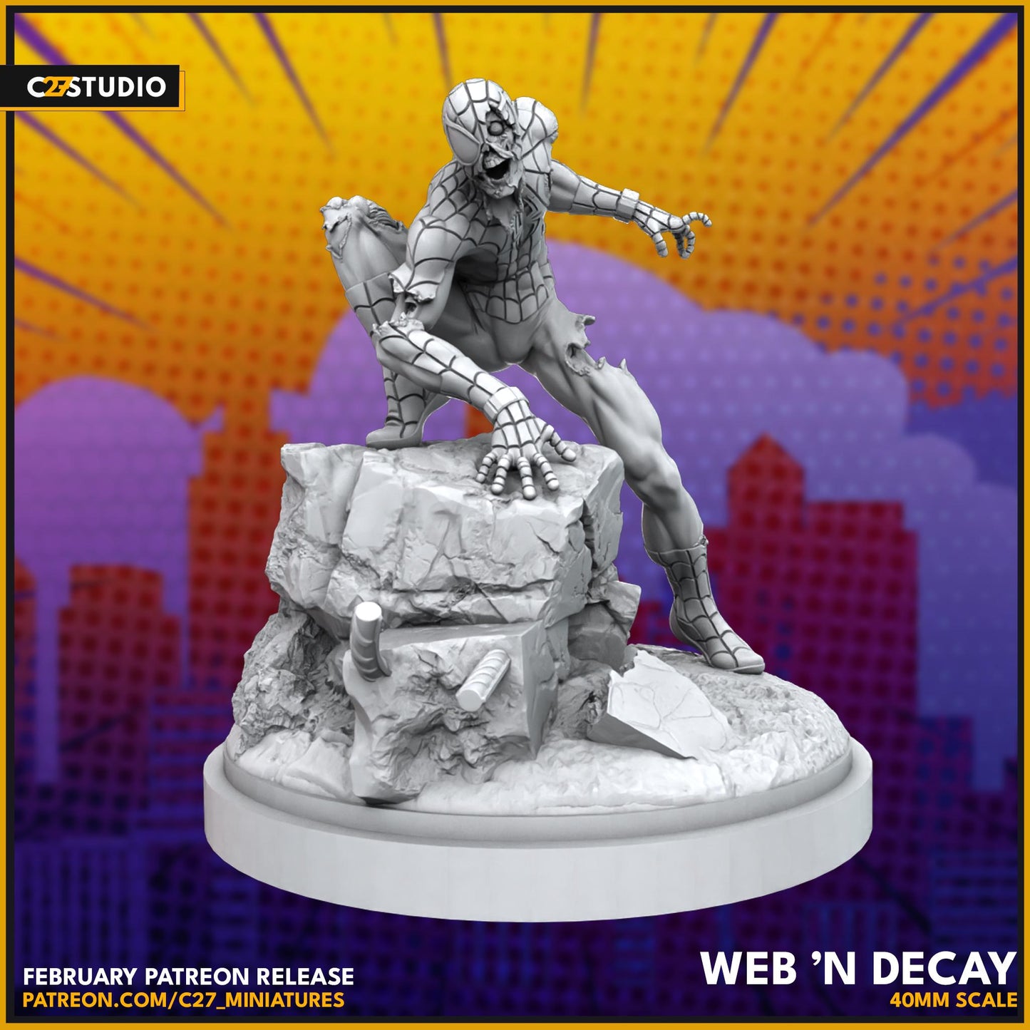 Zombie Spider-Man / Web 'N Decay - 40mm miniature (sculpted by C27 collectibles) (Crisis Protocol Proxy/Alternative)